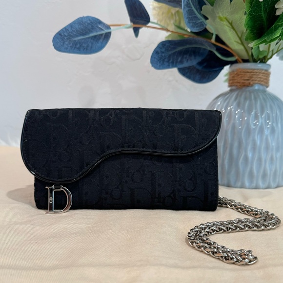 Christian Dior Black Oblique Canvas Saddle Wallet - Picture 1 of 16